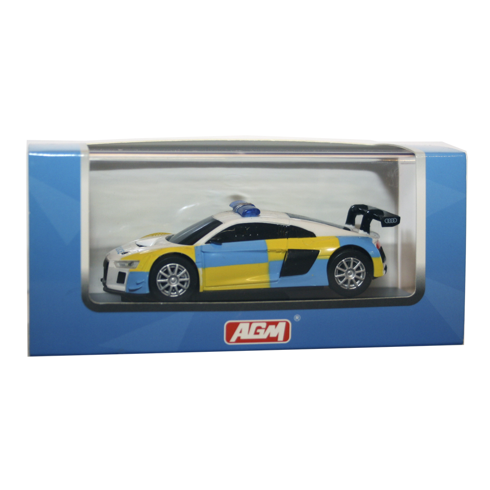 Bild 1 von AGM Top Racer Slotcar - Audi Quattro R8 LMS - Police Car Weiß/Gelb/Blau