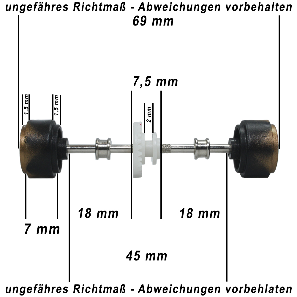 Bild 1 von Slotcar 1:32 Hinterachse 69 mm breit - Achse 2,4mm