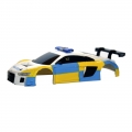 Ersatzkarosserie für AGM Top Racer Slotcar - Audi Quattro R8 LMS - Police Car Weiß/Gelb/Blau